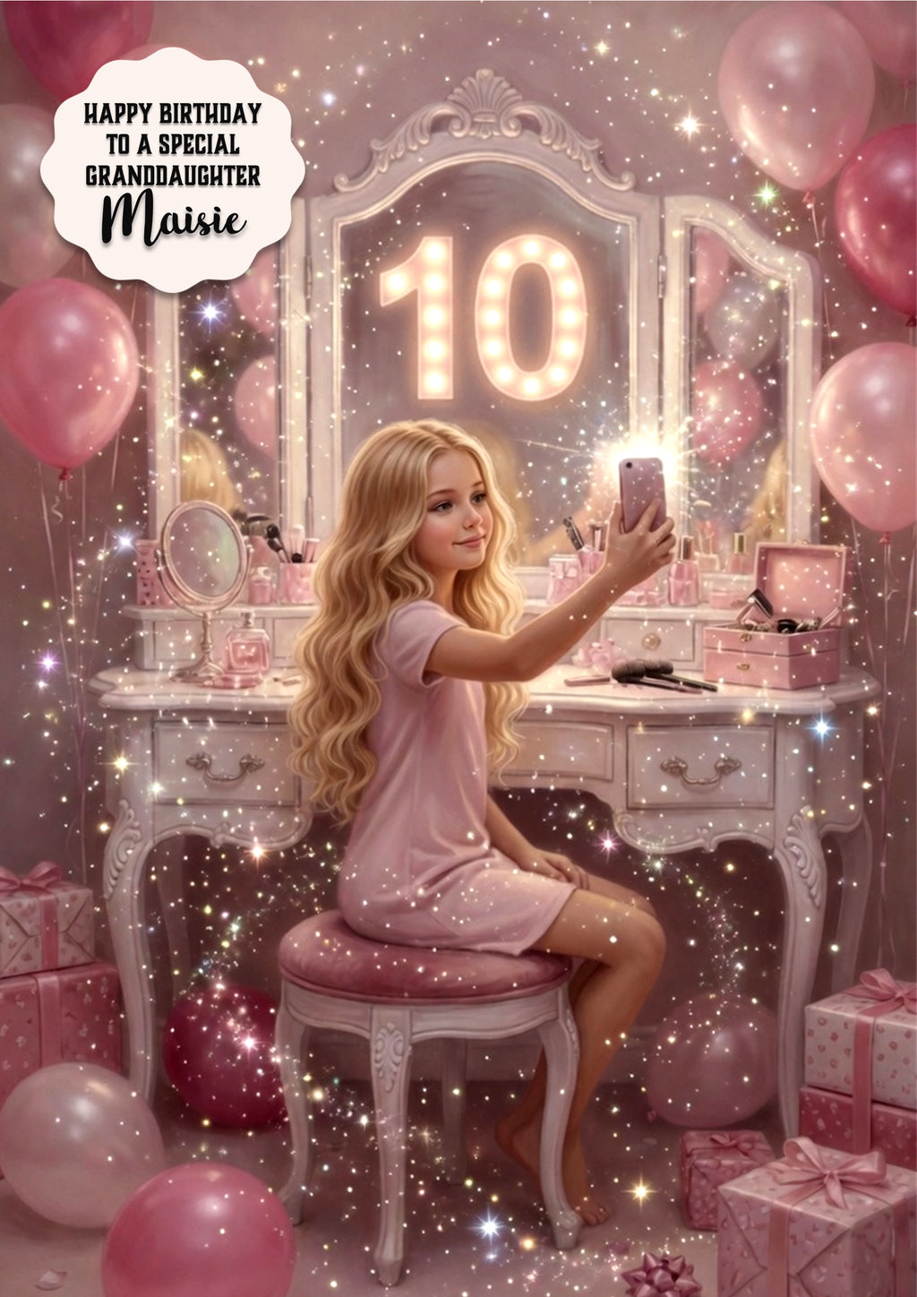 10th Birthday Card Selfie Girl, Granddaughter, Daughter, Large A5 Size