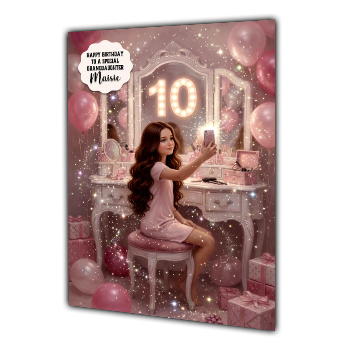 10th Birthday Card Selfie Girl, Granddaughter, Daughter, Large A5 Size