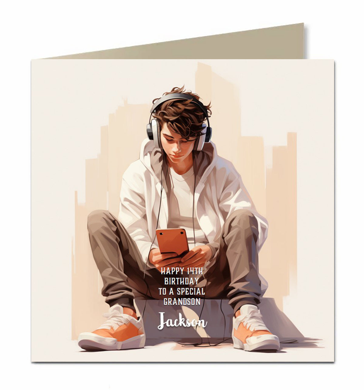 Birthday Card for Teenager, Male, Boys, Son, Grandson, Nephew, Headphone, Music, Mobile Phone Personalised