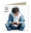 Birthday Card for Teenager, Male, Boys, Son, Grandson, Nephew, Headphone, Music, Mobile Phone Personalised