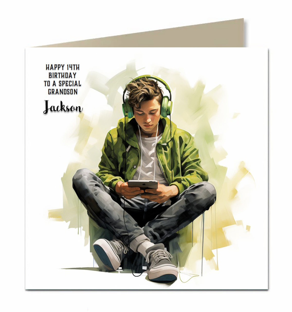 Birthday Card for Teenager, Male, Boys, Son, Grandson, Nephew, Headphone, Music, Mobile Phone Personalised