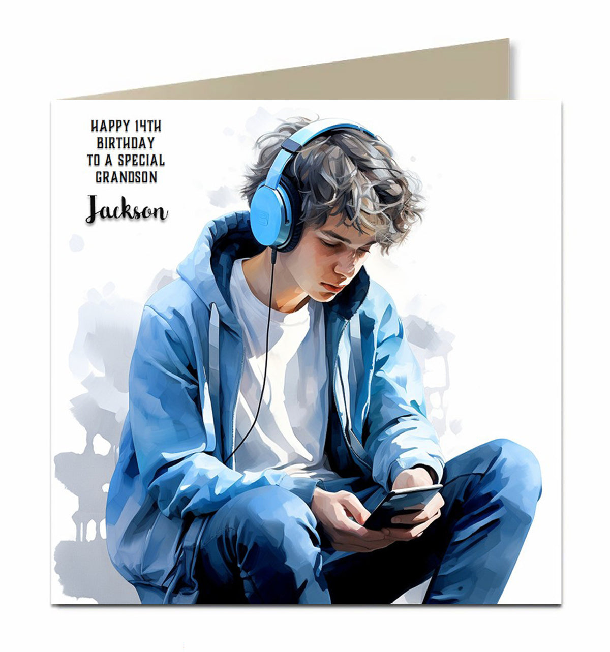 Birthday Card for Teenager, Male, Boys, Son, Grandson, Nephew, Headphone, Music, Mobile Phone Personalised