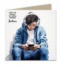 Birthday Card for Teenager, Male, Boys, Son, Grandson, Nephew, Headphone, Music, Mobile Phone Personalised