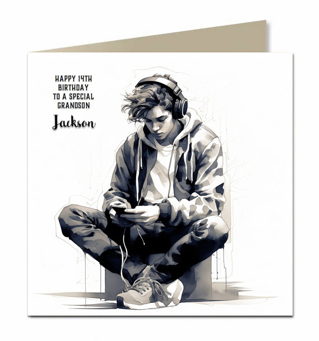 Personalised Birthday Card, Boys, Son, Grandson, Brother, Nephew, Teenager Headphones