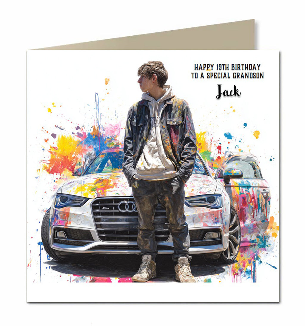 Birthday Card for Boys, Personalised, Men, Son, Grandson, Nephew, Brother, Teenager, Car