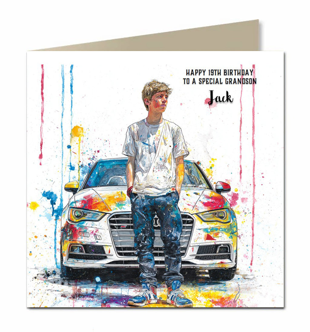 Birthday Card for Boys, Personalised, Men, Son, Grandson, Nephew, Brother, Teenager, Car
