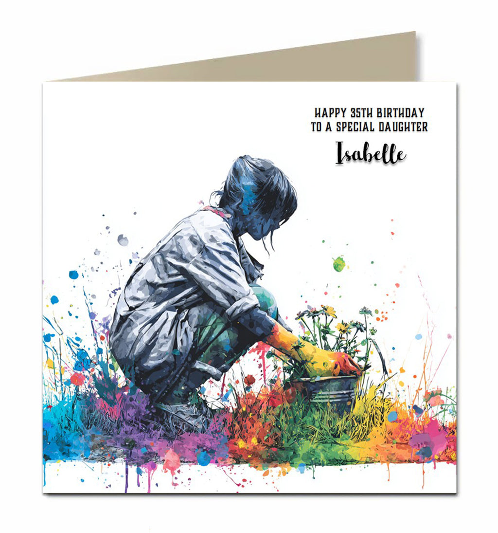 Personalised Birthday Card Girls Women Granddaughter Niece Daughter Sister Mum Gardening