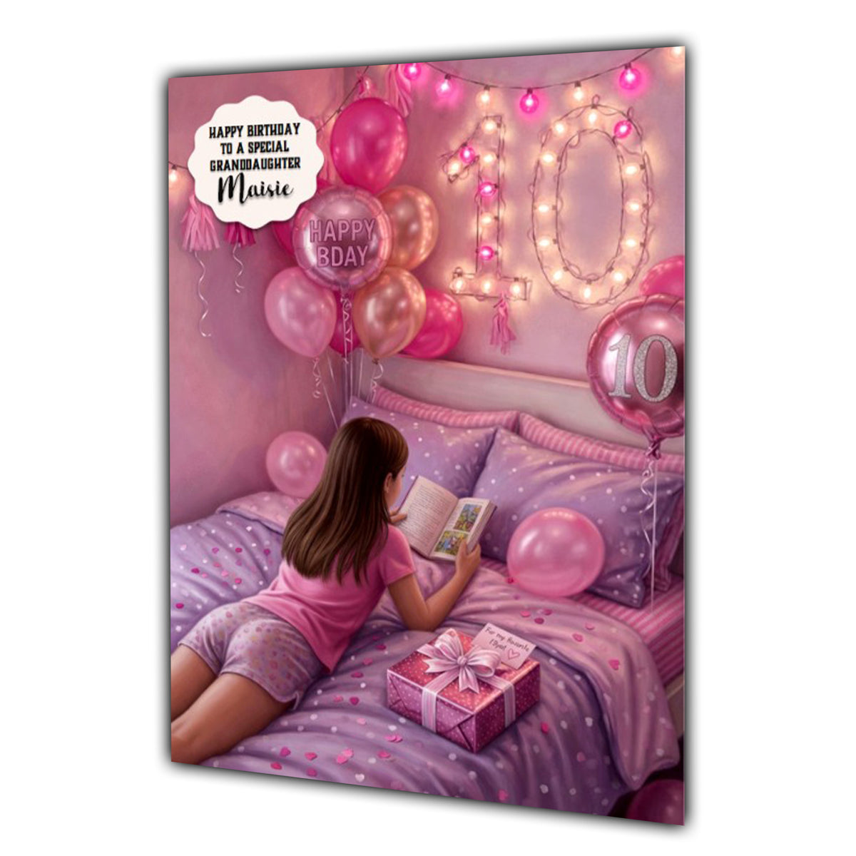 10th Birthday Card Book Reader Girl, Granddaughter, Daughter, Large A5 Size