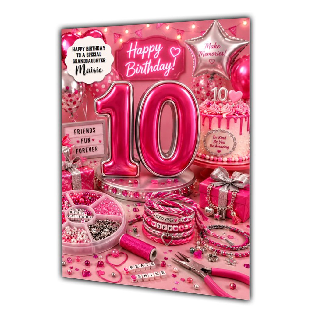 10th Birthday Card Jewellery Girl Granddaughter Daughter Large A5 Size