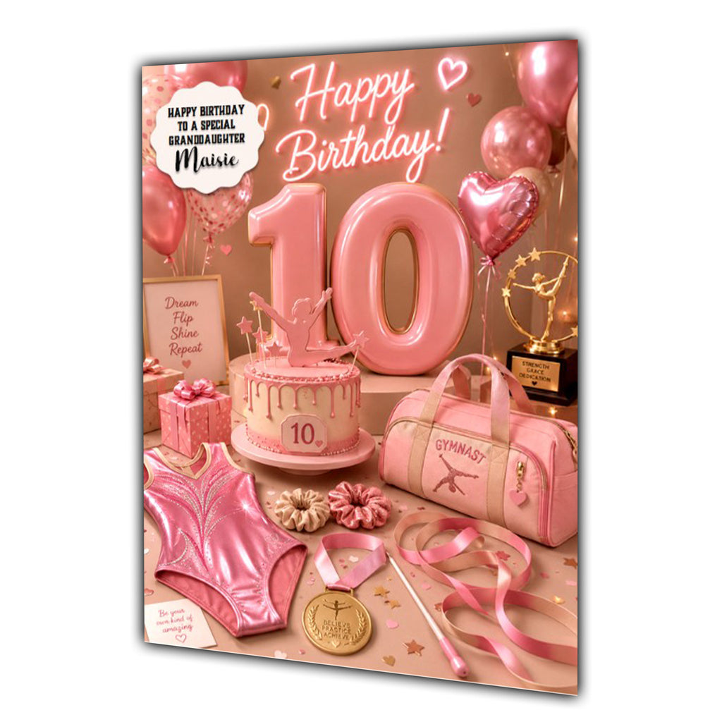 10th Birthday Card For Girls, Daughter, Granddaughter, Niece, Sister, Gymnastics Girl,
