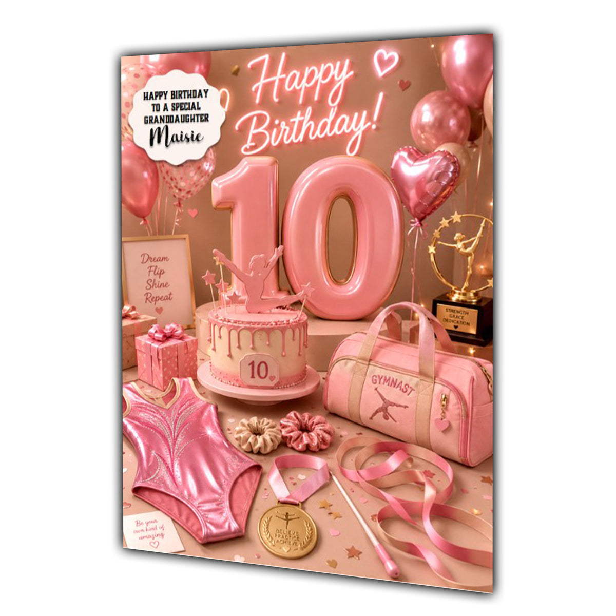 10th Birthday Card For Girls, Daughter, Granddaughter, Niece, Sister, Gymnastics Girl,