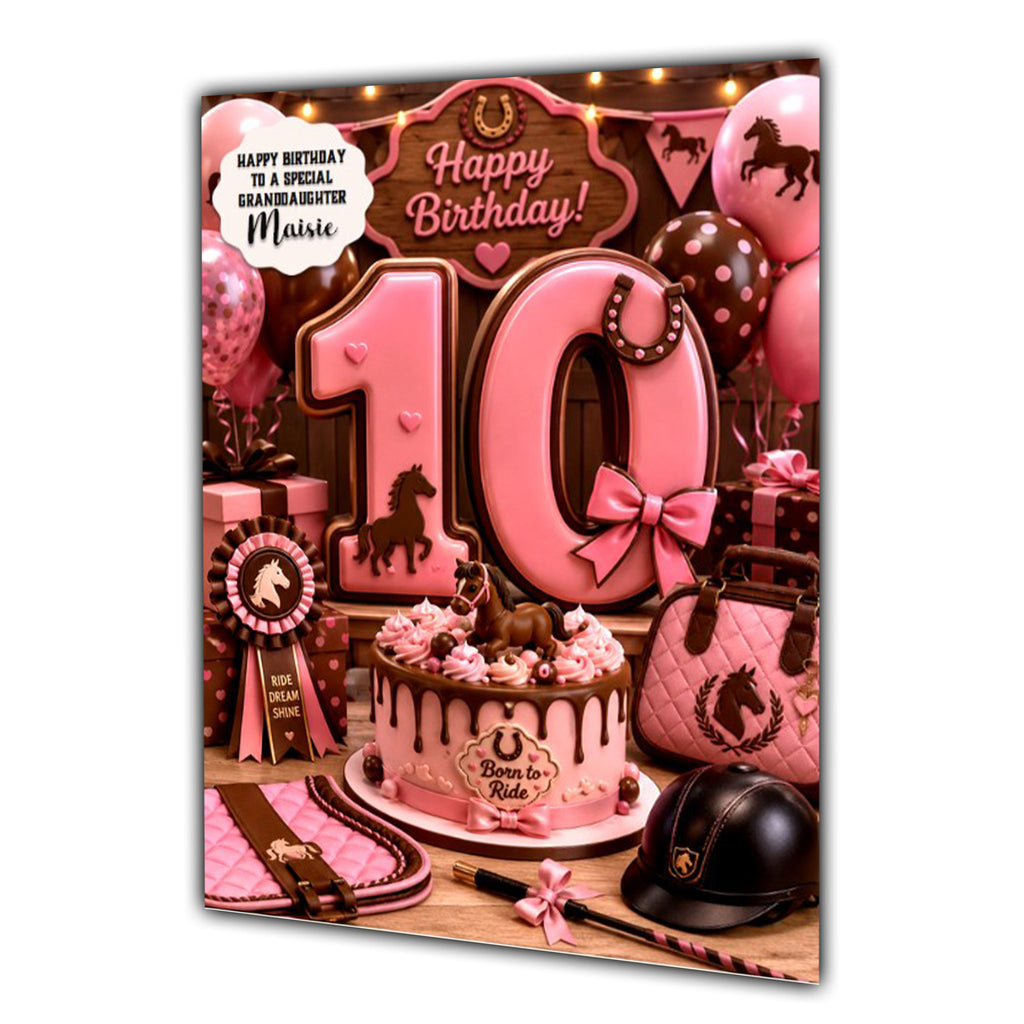 10th Birthday Card Horse Riding Girl Granddaughter Daughter Large A5 Size
