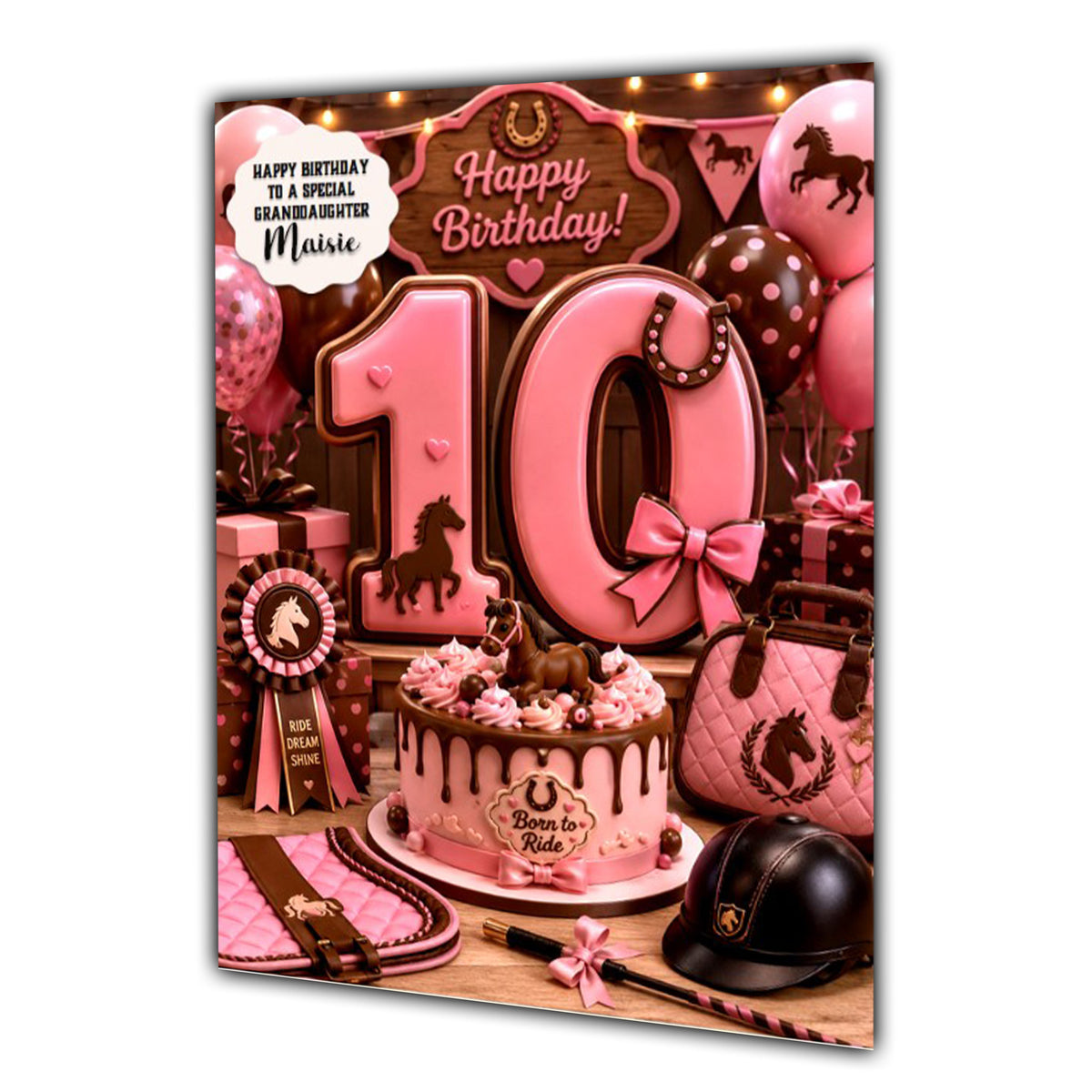 10th Birthday Card Horse Riding Girl Granddaughter Daughter Large A5 Size