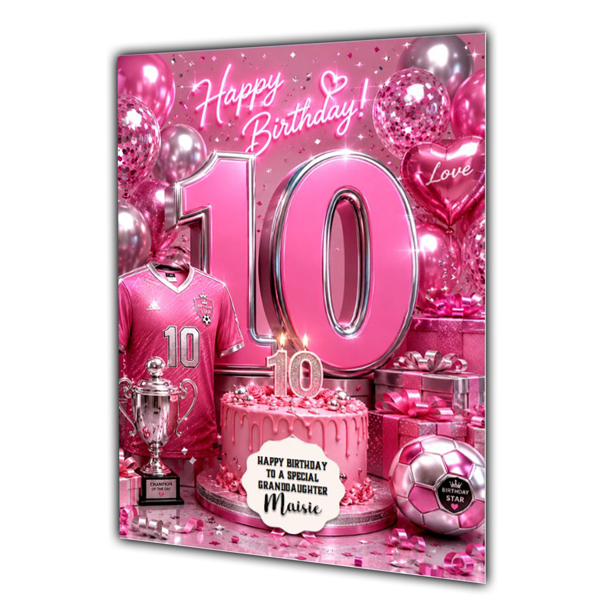 10th Birthday Card For Girls, Daughter, Granddaughter, Niece, Sister, Football Girl,