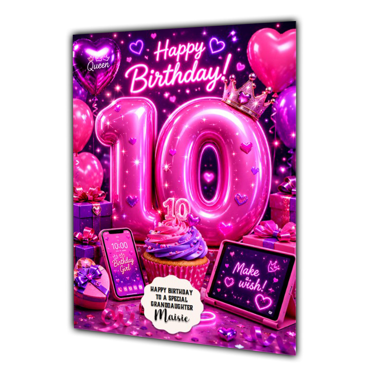 10th Birthday Card Tablet Girl Granddaughter Daughter Large A5 Size