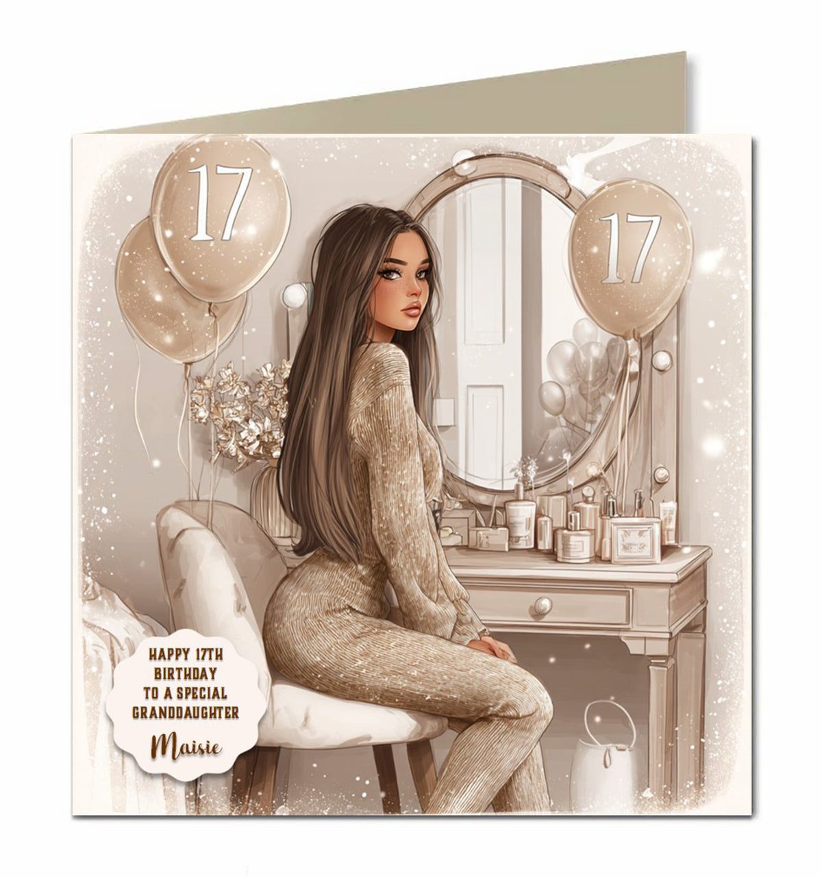 17th Birthday Card For Granddaughter, Daughter, Niece, Chic Brown Hair