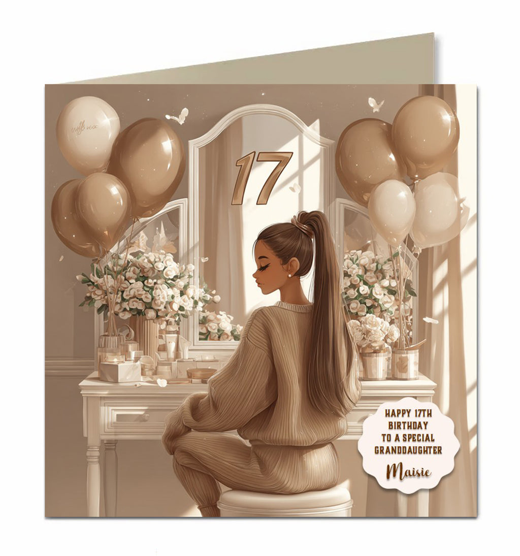 17th Birthday Card For Granddaughter, Daughter, Niece, Chic Brown Hair
