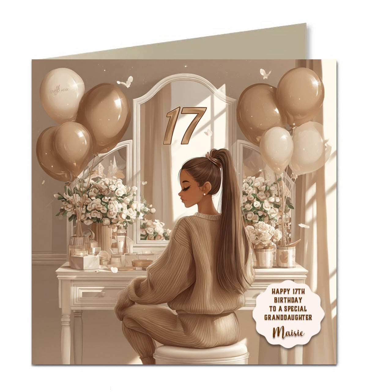 17th Birthday Card For Granddaughter, Daughter, Niece, Chic Brown Hair