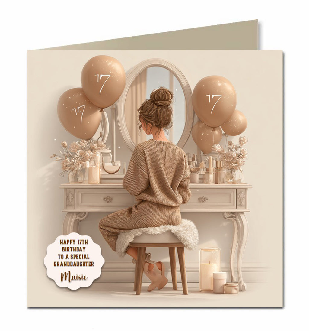17th Birthday Card For Girls, Daughter, Granddaughter, Niece, Brown Hair,