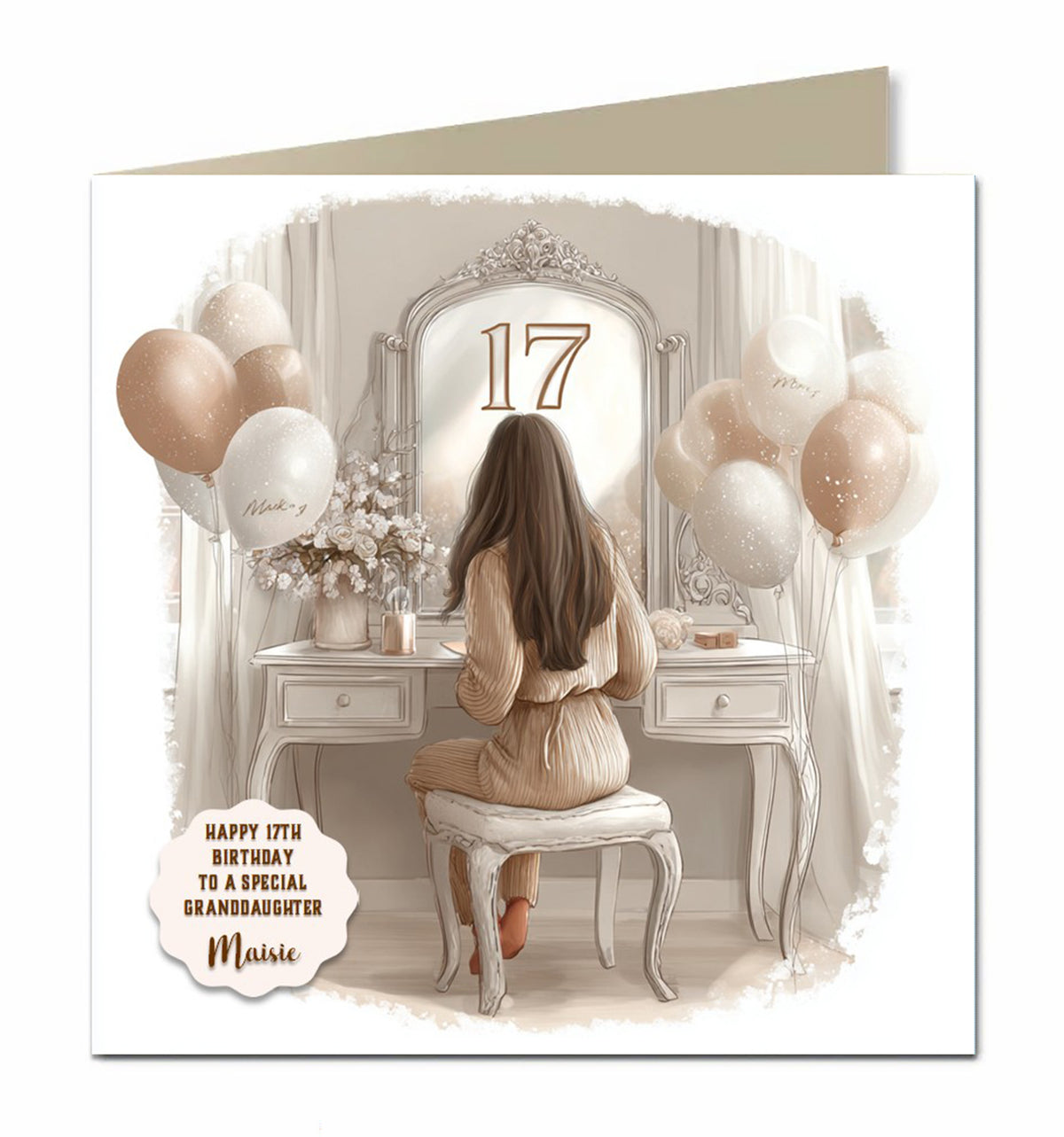 17th Birthday Card For Girls, Daughter, Granddaughter, Niece, Brown Hair,