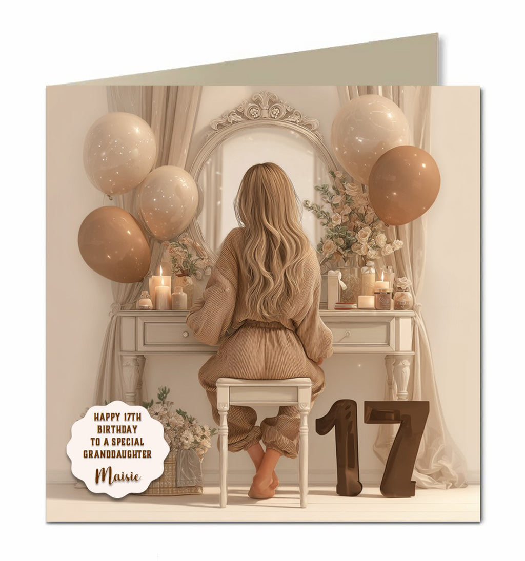17th Birthday Card For Girls, Granddaughter, Niece, Daughter, Friend, Teenager, Personalised, Dressing Table, Blonde Hair,