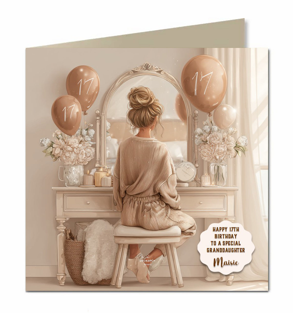 17th Birthday Card For Girls, Granddaughter, Niece, Daughter, Friend, Teenager, Personalised, Dressing Table, Blonde Hair,