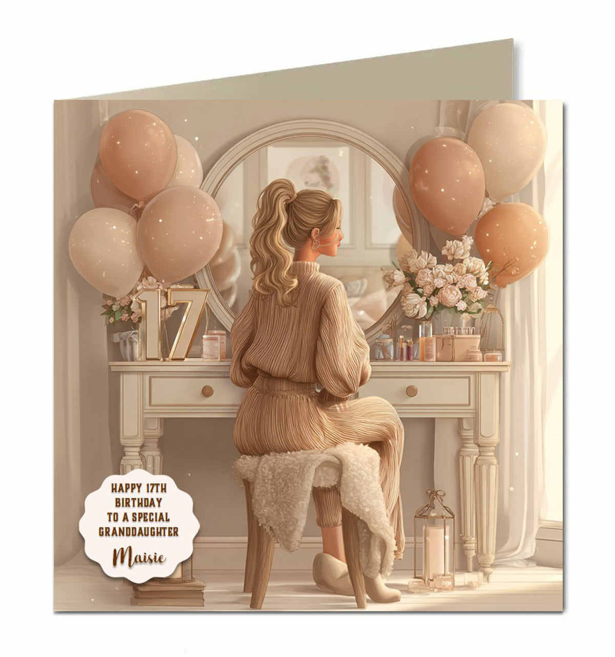 17th Birthday Card For Girls, Granddaughter, Niece, Daughter, Friend, Teenager, Personalised, Dressing Table, Blonde Hair,