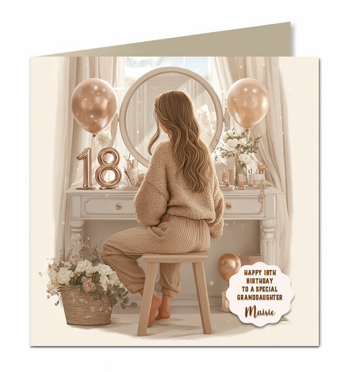 18th Birthday Card For Girls, Daughter, Granddaughter, Niece, Brown Hair,