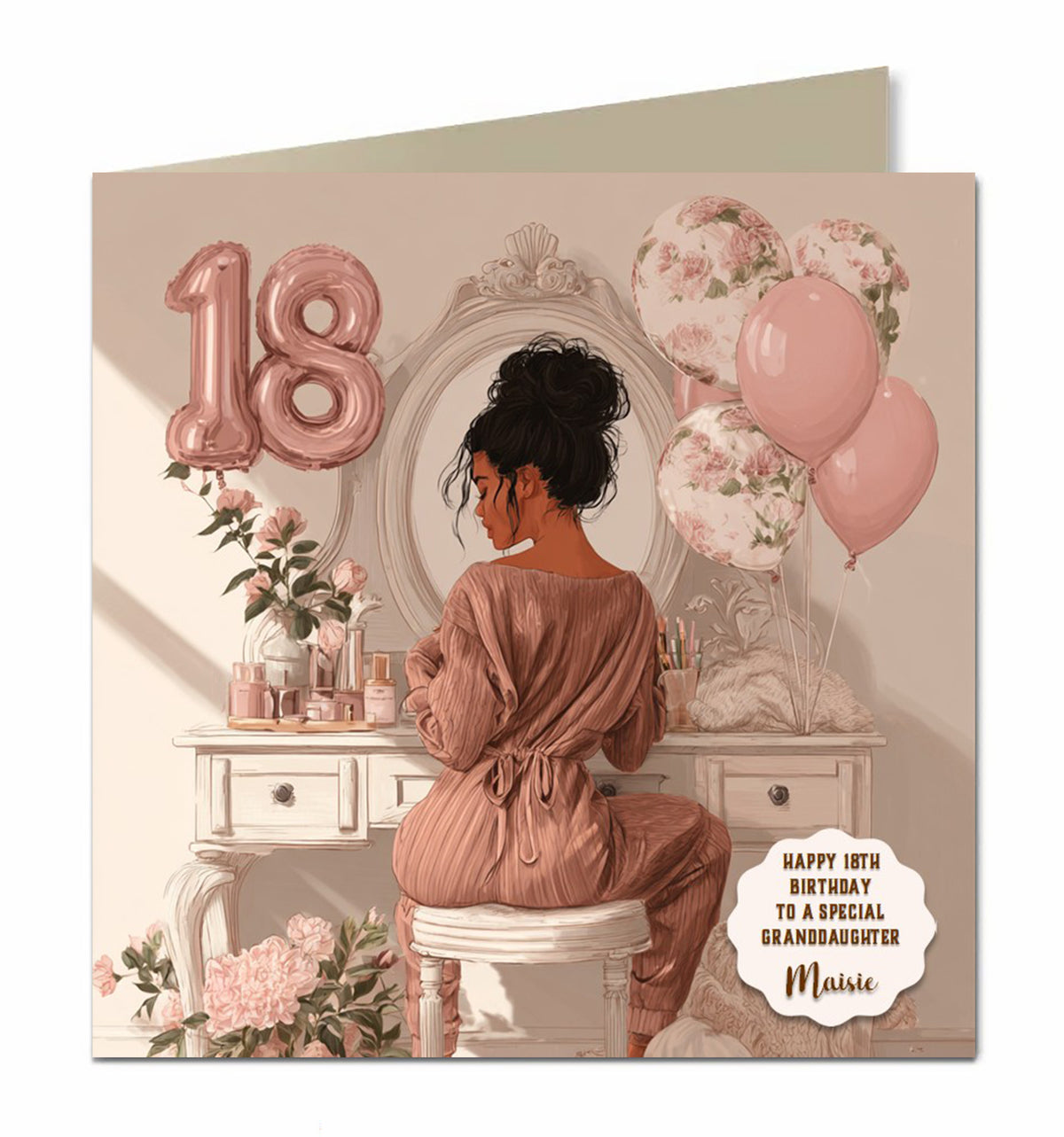 18th Birthday Card For Granddaughter, Daughter, Niece, Chic Black Hair