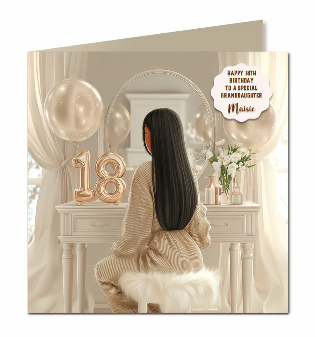 18th Birthday Card For Girls, Daughter, Granddaughter, Niece, Black Hair,