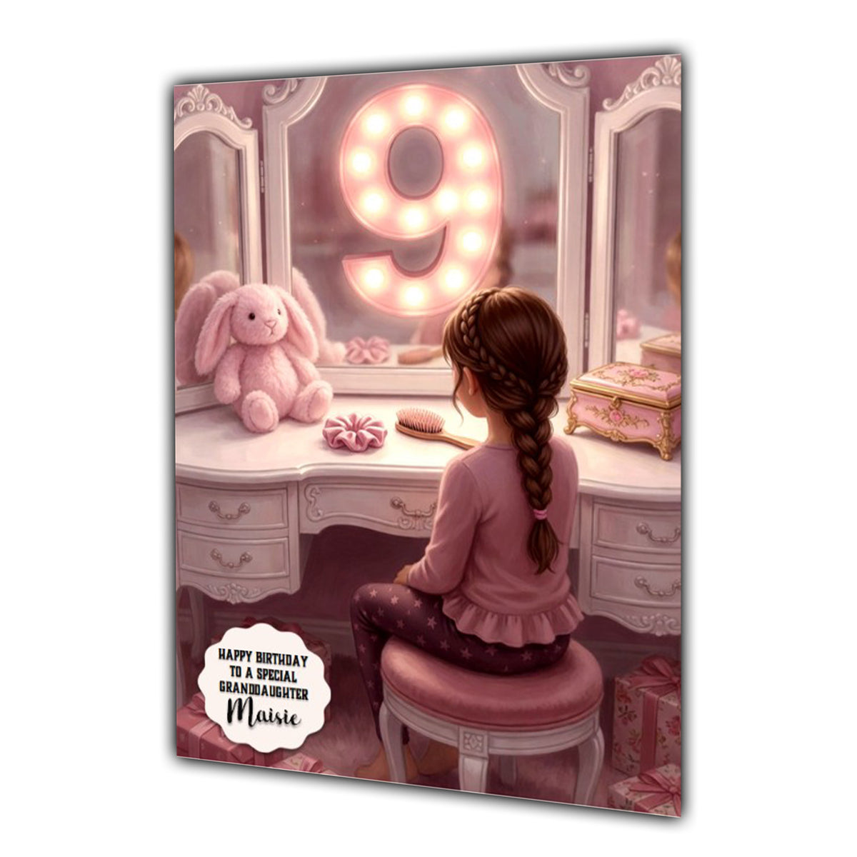 9th Birthday Card Girl, Granddaughter, Daughter Niece Large A5 Size