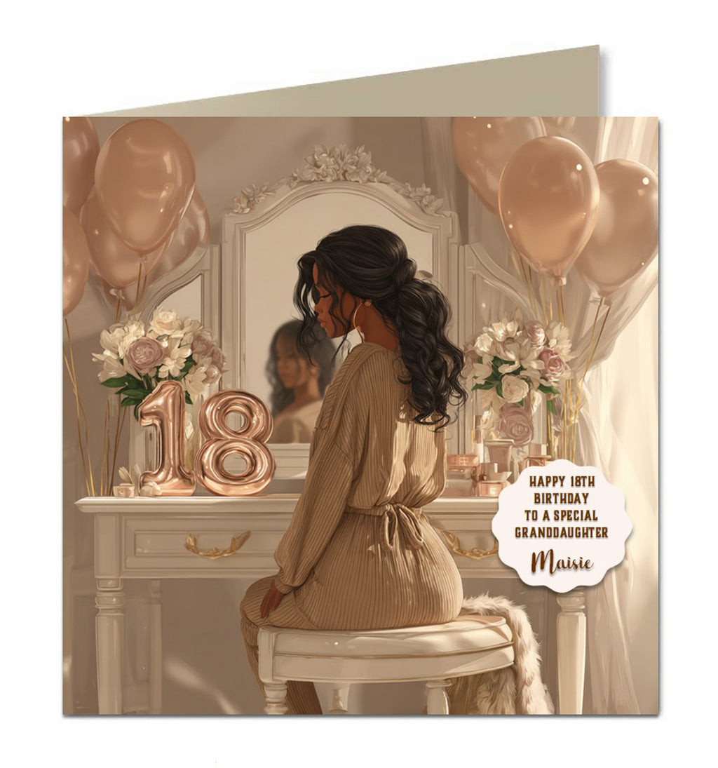 18th Birthday Card For Granddaughter, Daughter, Niece, Chic Black Hair