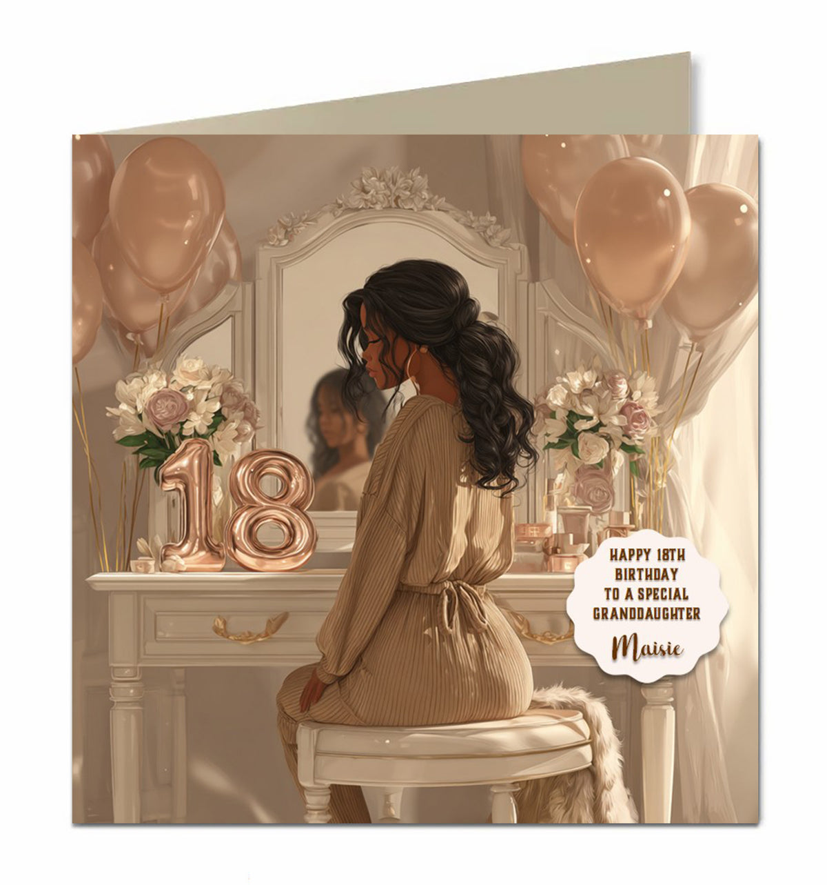 18th Birthday Card For Granddaughter, Daughter, Niece, Chic Black Hair