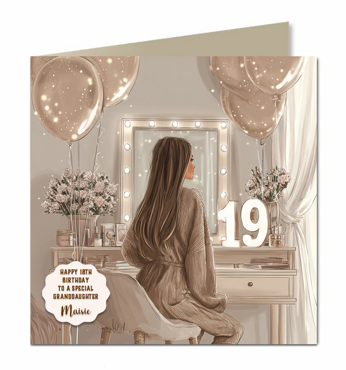 19th Birthday Card For Girls, Daughter, Granddaughter, Niece, Brown Hair,