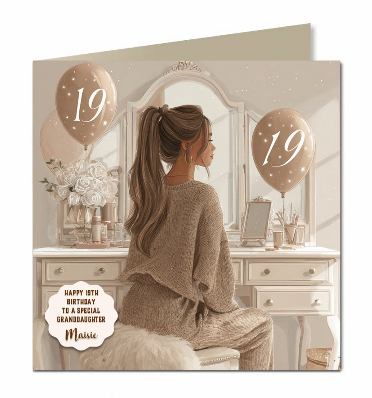 19th Birthday Card For Granddaughter, Daughter, Niece, Chic Brown Hair