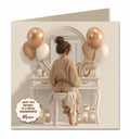 Personalised 19th Birthday Card - Girl at a Dressing Table with Birthday Numbers