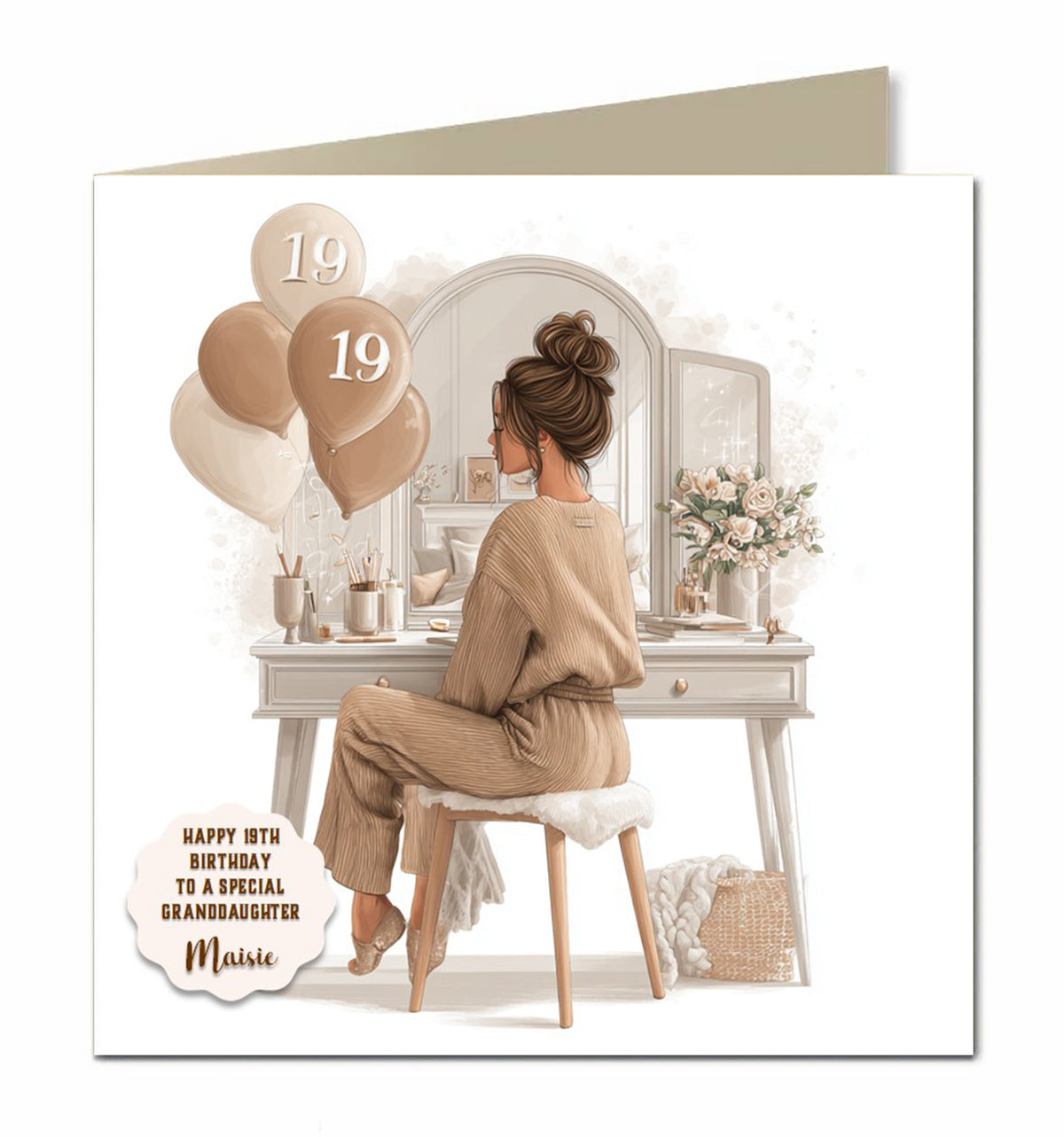 19th Birthday Card For Girls, Daughter, Granddaughter, Niece, Brown Hair,