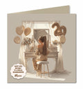 Personalised 20th Birthday Card - Girl at a Dressing Table with Birthday Numbers
