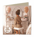 Personalised 20th Birthday Card - Girl at a Dressing Table with Birthday Numbers