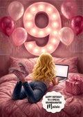 Personalised 9th Birthday Card - Girl Using a Laptop - Blonde Hair