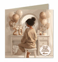 Personalised 20th Birthday Card - Girl at a Dressing Table with Birthday Numbers