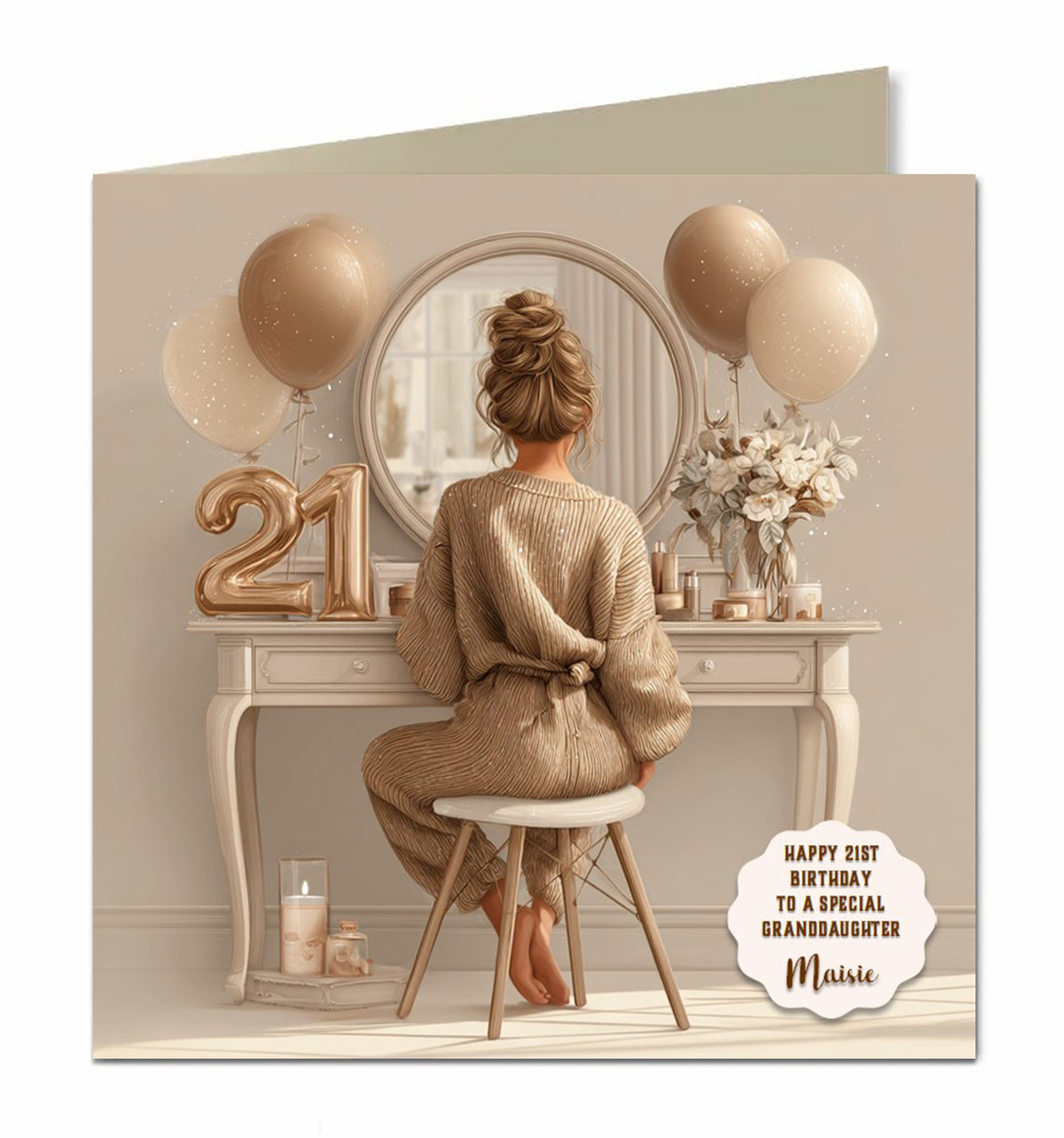 21st Birthday Card For Granddaughter, Daughter, Niece, Chic Brown Hair