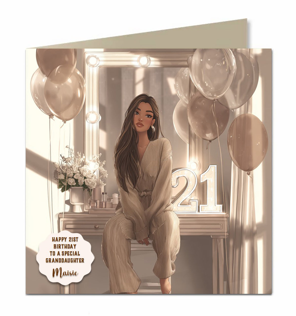 21st Birthday Card For Granddaughter, Daughter, Niece, Chic Brown Hair