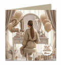 Personalised 21st Birthday Card - Girl at a Dressing Table with Birthday Numbers