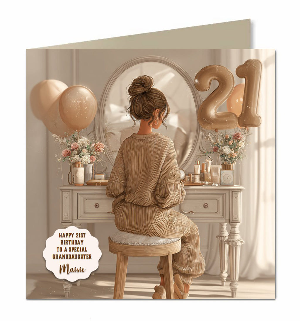 21st Birthday Card For Granddaughter, Daughter, Niece, Chic Brown Hair
