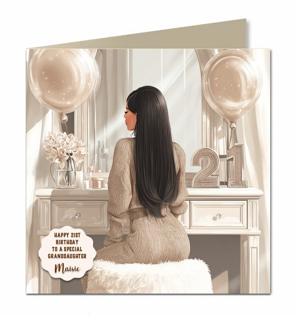 21st Birthday Card For Granddaughter, Daughter, Niece, Chic Black Hair