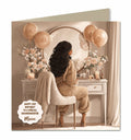 Personalised 21st Birthday Card - Girl at a Dressing Table with Birthday Numbers
