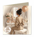 Personalised 21st Birthday Card - Girl at a Dressing Table with Birthday Numbers