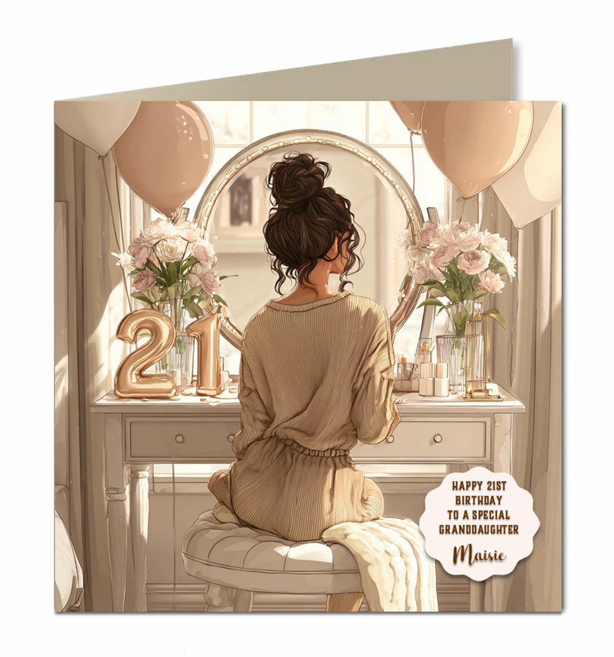 21st Birthday Card For Granddaughter, Daughter, Niece, Chic Black Hair