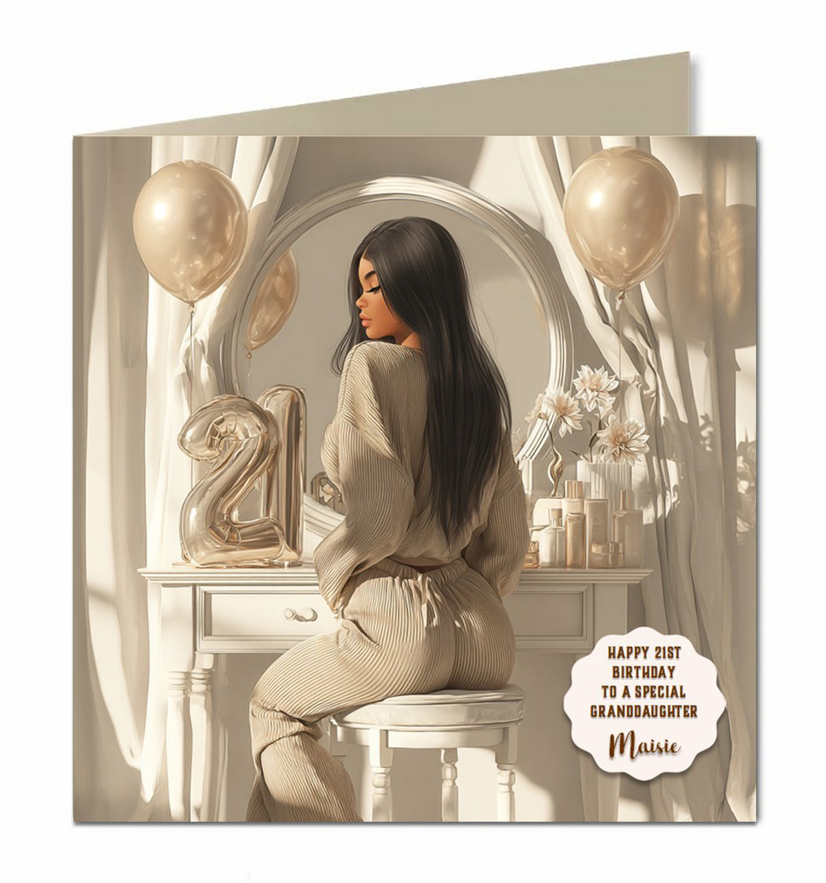 21st Birthday Card For Granddaughter, Daughter, Niece, Chic Black Hair